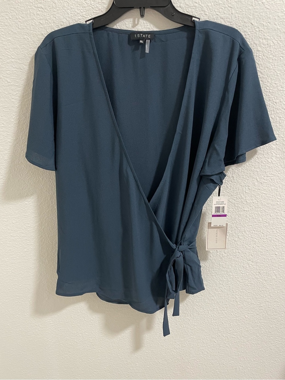 1. State Teal Wrap Tie Short-Sleeve Blouse NWT